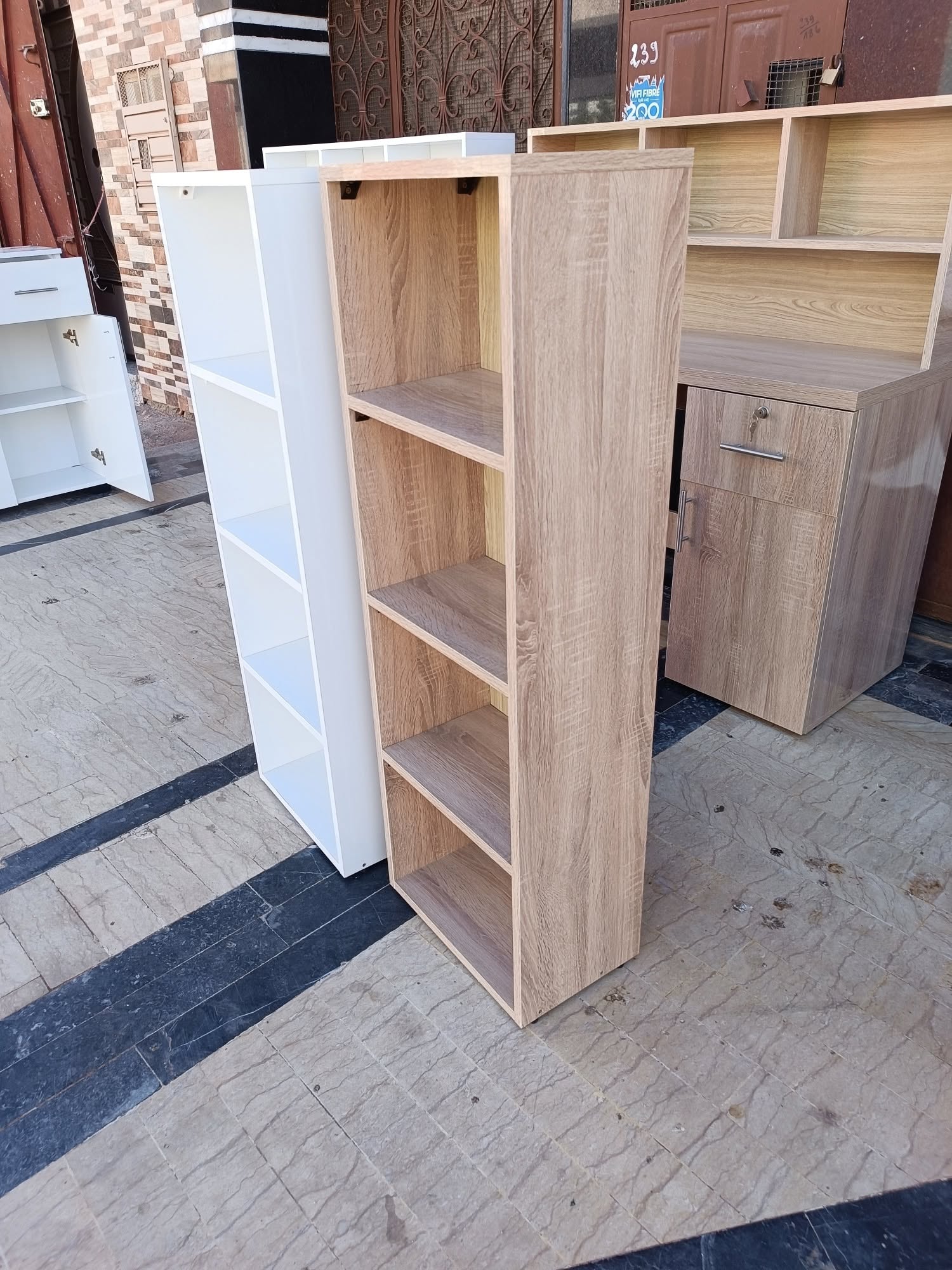 Étagère de Rangement MDF 120x40x25cm - 4 Étages (Blanc, Beige) | رف تخزين