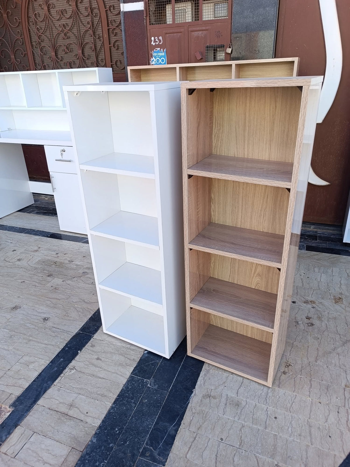 Étagère de Rangement MDF 120x40x25cm - 4 Étages (Blanc, Beige) | رف تخزين