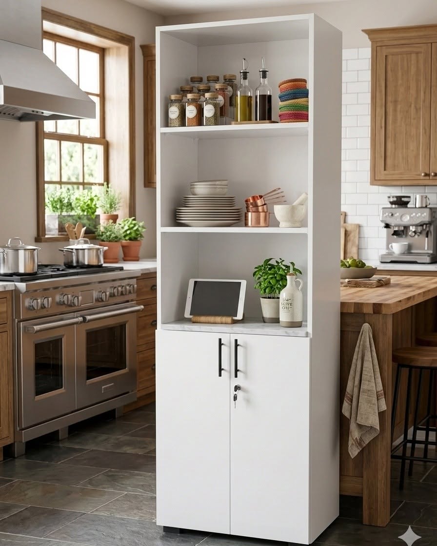 Placard Cuisine MDF 2m/60x25cm (Blanc, Beige) | بلاكار مطبخ
