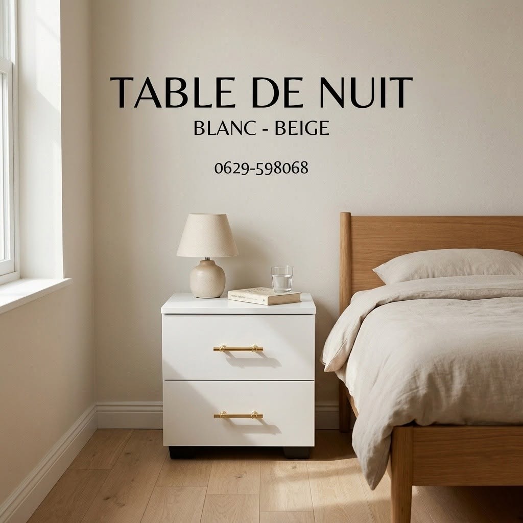 Table de Nuit MDF 2 Tiroirs (Blanc, Beige)