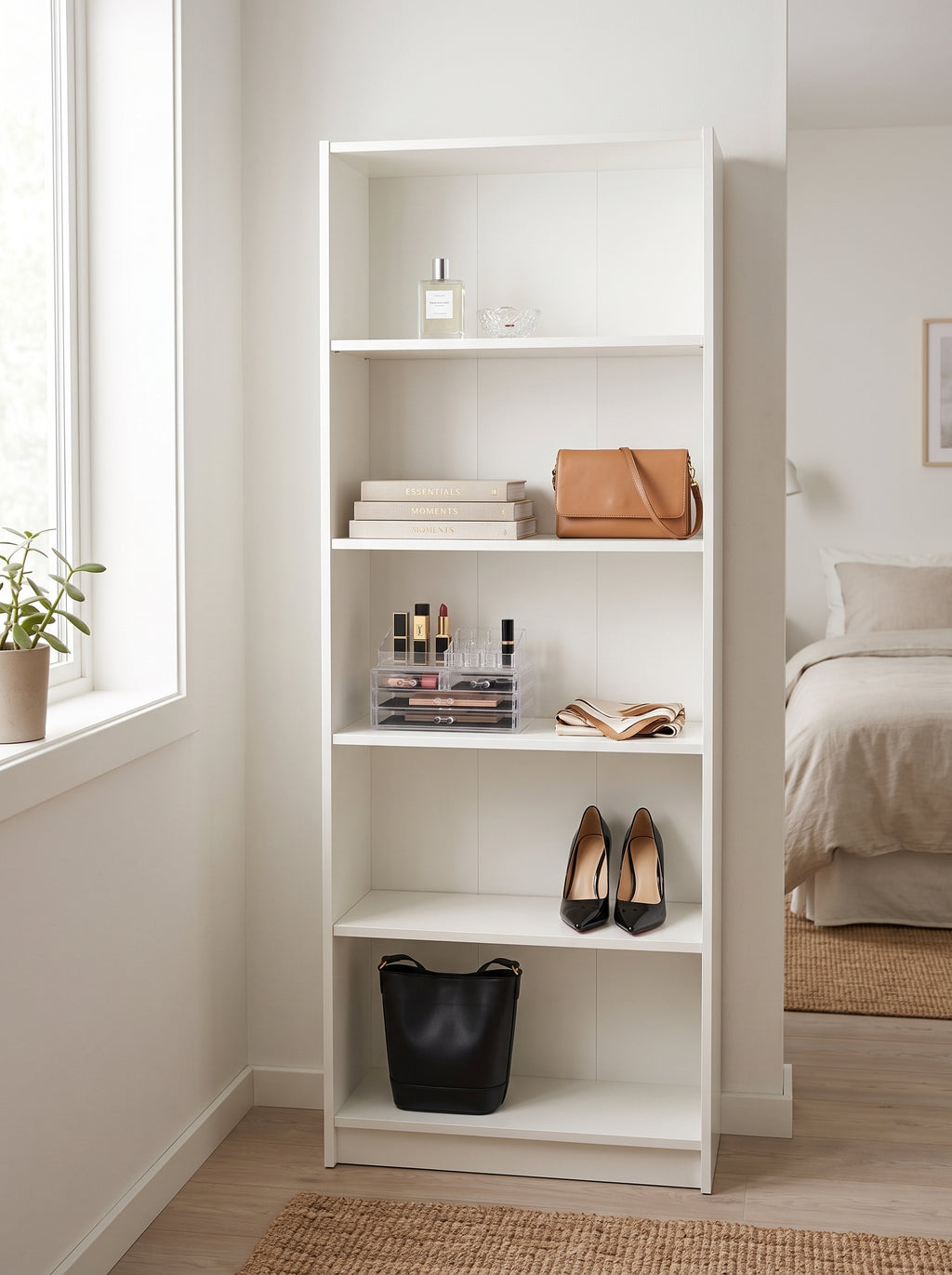 Étagères en Bois MDF 180x60x25cm - 5 Étages (Blanc, Beige, Marron) | رفوف خشبية MDF